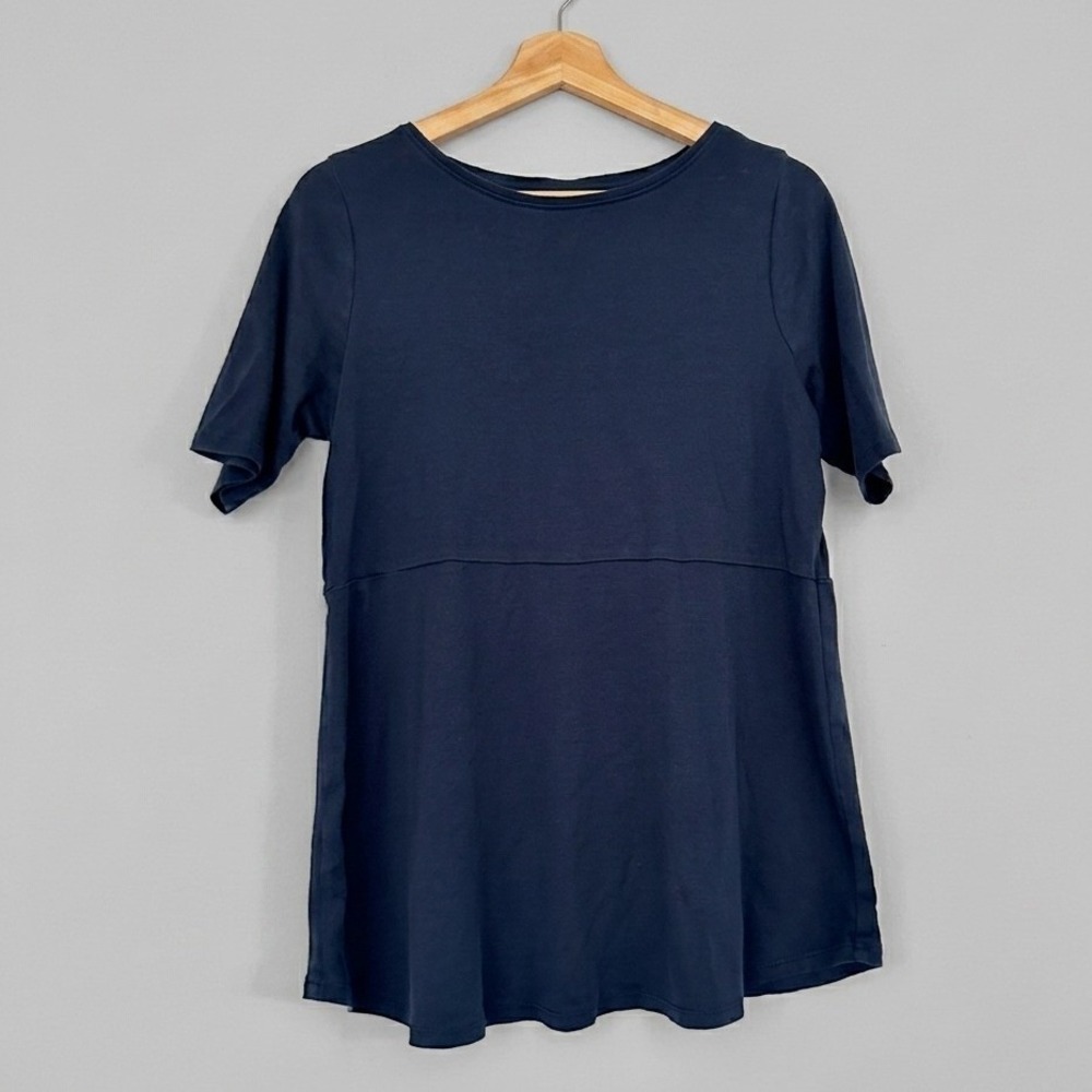 J. Jill Pima Cotton Short Sleeve Tee Navy Empire Waist Crew Neck Top Size M
